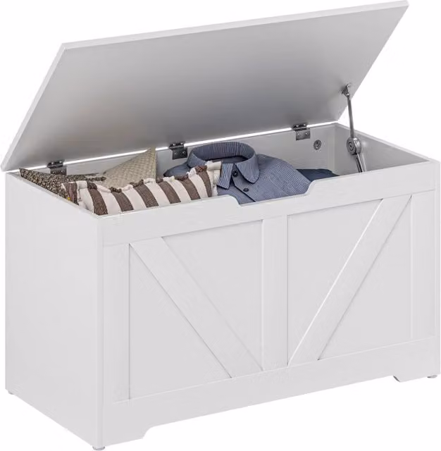 Baule Contenitore con Coperchio Xylo Bianco L: 80 cm, P: 40 cm, H: 45 cm