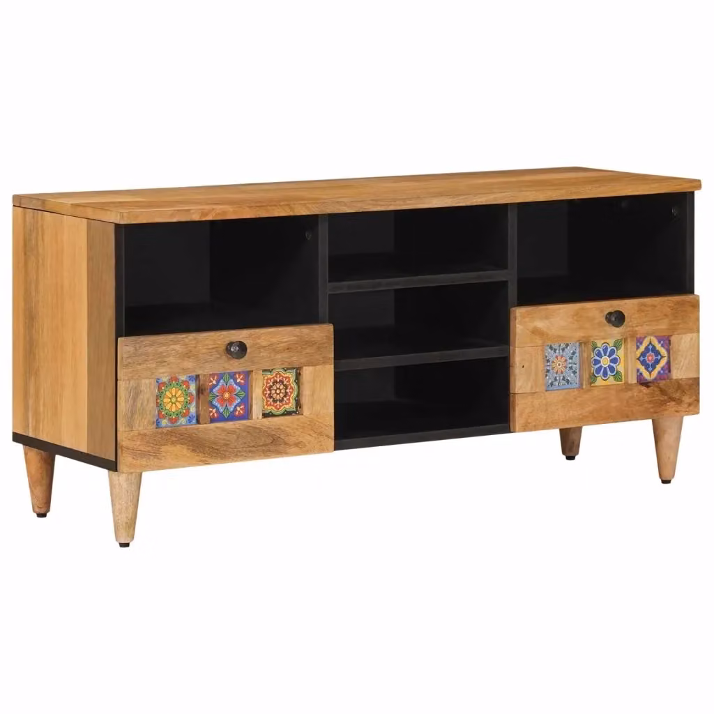 Mobile TV moderno in legno di mango massello color naturale L 100 cm x P 33 cm x H 46 cm – 2