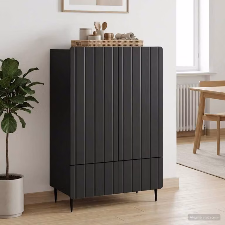 Credenza moderna vidaXL in legno ingegnerizzato e metallo, Nero, L: 66 cm, P: 34,5 cm, H: 97 cm