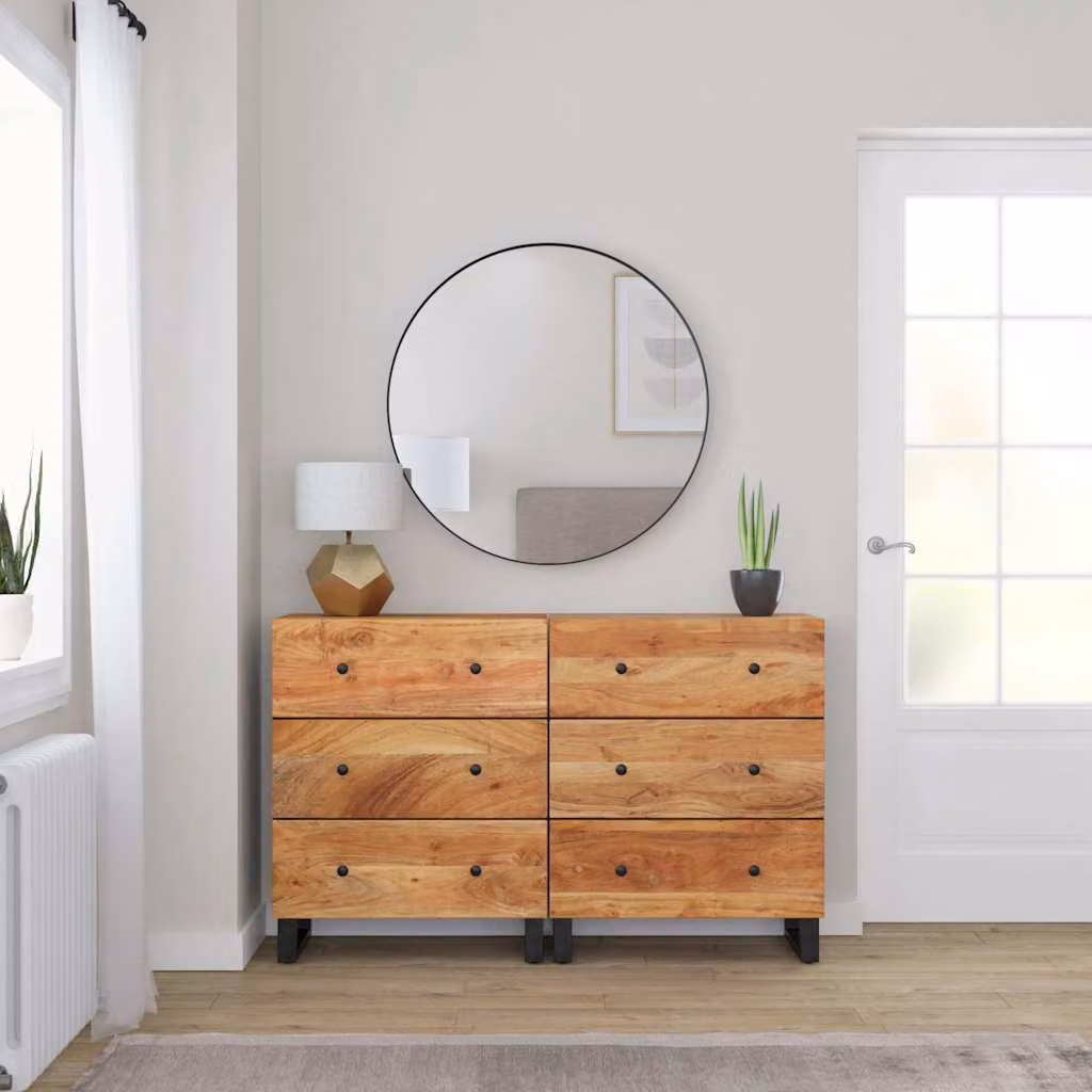 Set di 2 credenze vidaXL in legno massello di acacia marrone per soggiorno L: 60 cm, P: 33 cm, H: 75 cm