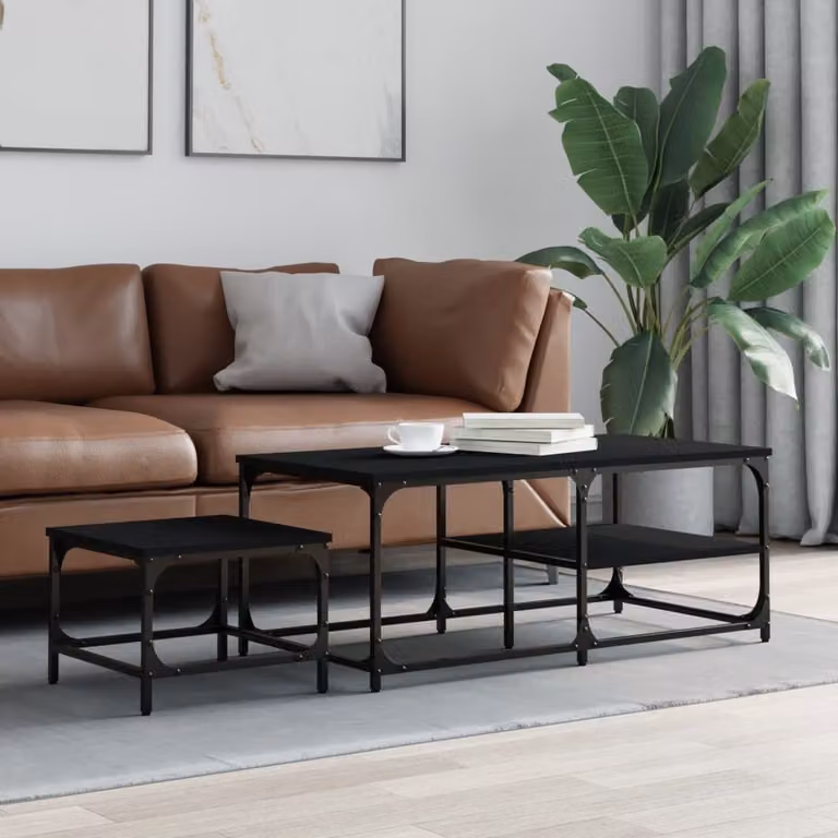 Maison Exclusive - Set di 2 tavolini neri in materiale ligneo