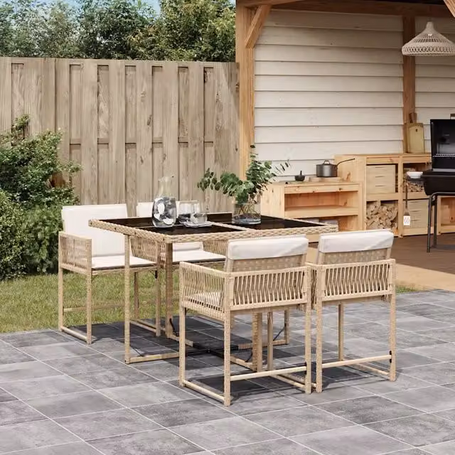 Set da Pranzo da Giardino 5 pz con Cuscini Beige in Polyrattan 3211438