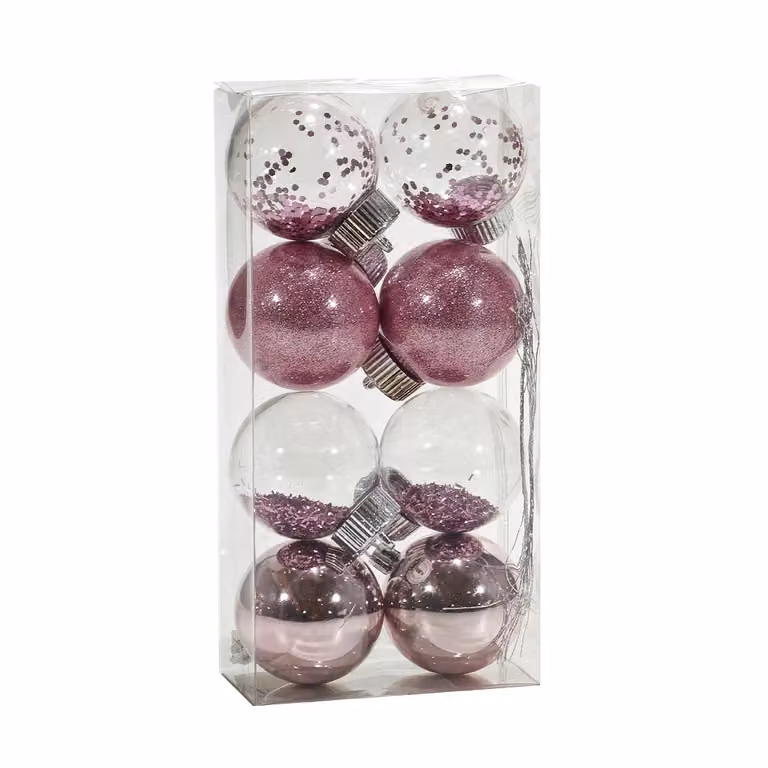 VESTIAMO CASA Set di 8 palline di Natale rosa da appendere, diametro: 6 cm