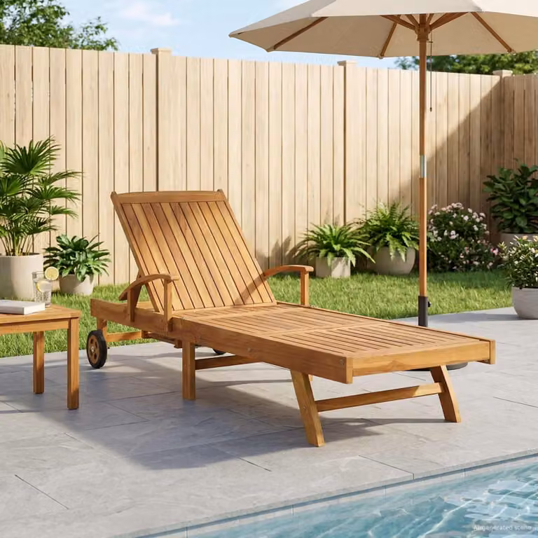 vidaXL Lettino da sole moderno in legno di teak marrone con poggiatesta regolabile e ruote