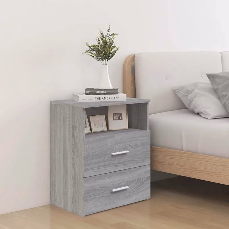 Comodino moderno vidaXL in legno grigio, sospeso a parete, L: 50 cm, P: 32 cm, H: 60 cm