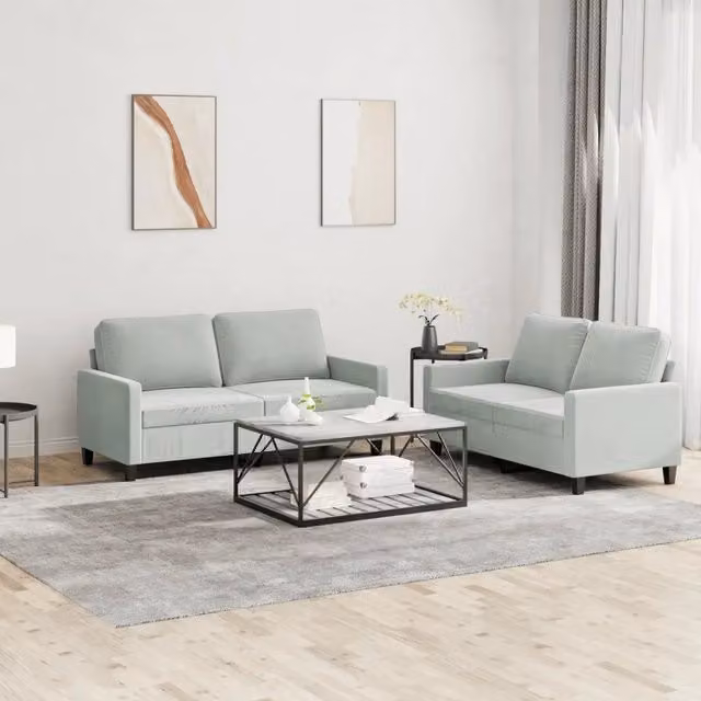 Set di 2 divani moderni vidaXL in velluto grigio con cuscini inclusi