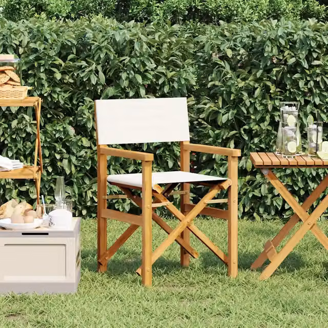 Sedia da regista pieghevole vidaXL in legno di teak con tessuto beige resistente ai raggi UV