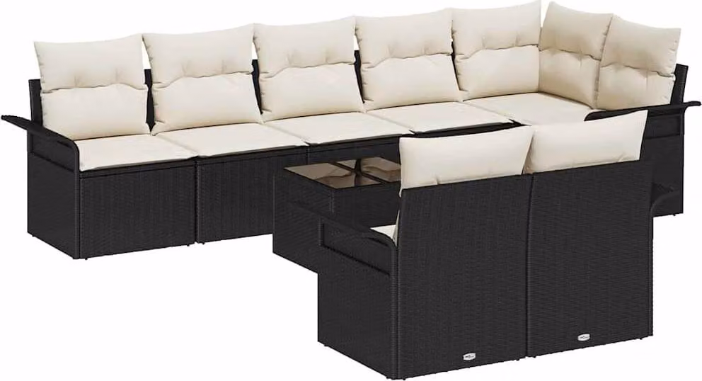 Set Divano da Giardino con archiviazione 9 pcs Nero polyrattan