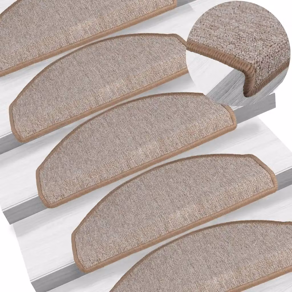 Set di 15 tappetini per scale vidaXL antiscivolo e fonoassorbenti in polipropilene, marrone e beige, L 65 x P 40 x H 4 cm