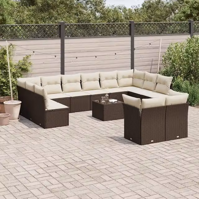 Set di divani da giardino VIDAXL in polyrattan marrone con cuscini, composizione a forma di U da 13 pezzi – 1