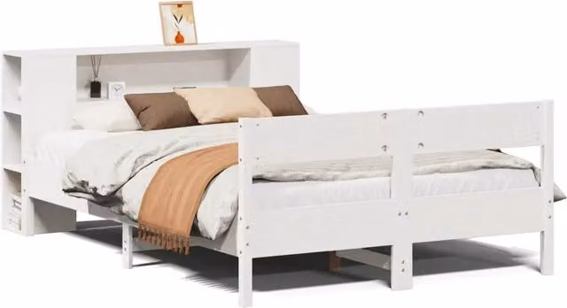 Letto matrimoniale | Letto per adulti | Letto Libreria senza Materasso Bianco 135x190 cm Legno di Pino