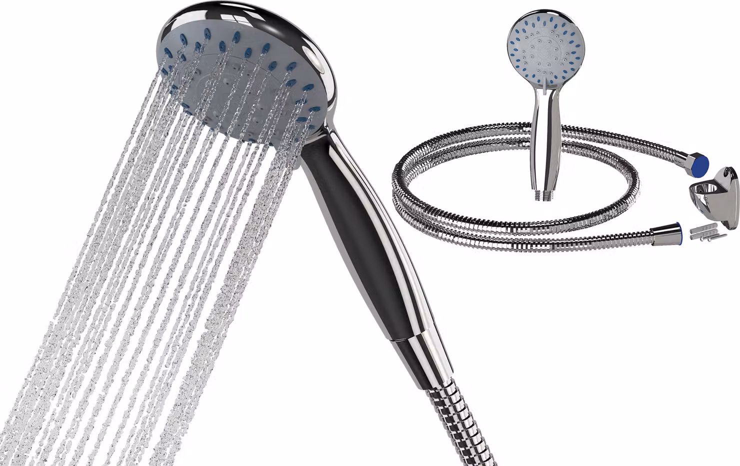 Granitan - Set doccia - Sistema doccia - 5 tipi di getto - Anticalcare - Cromato - Con doccetta - Doccia a pioggia - PINAKI