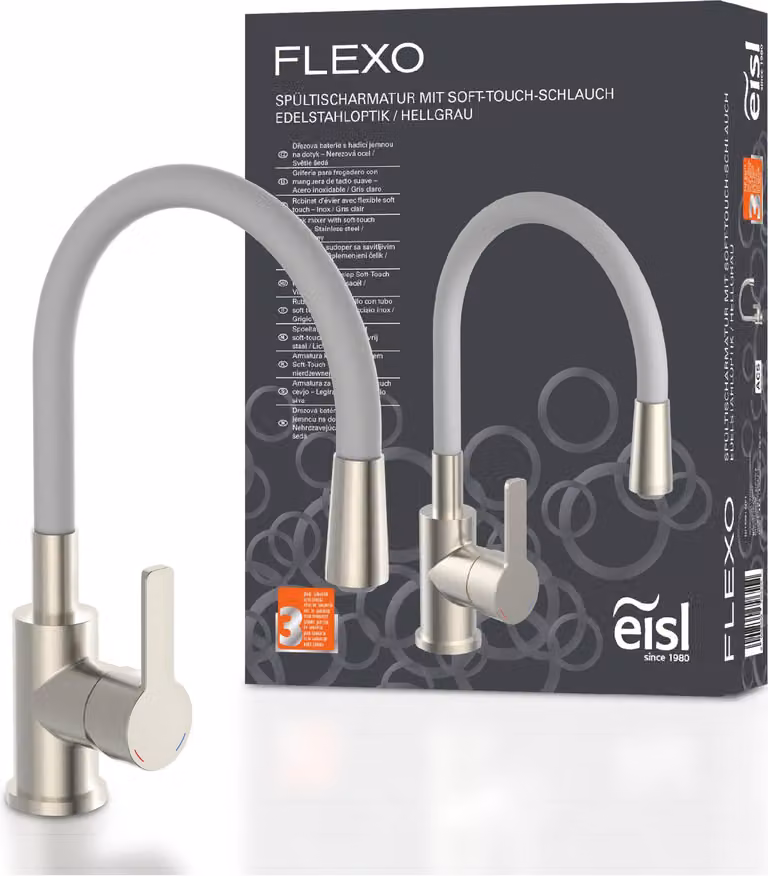 miscelatore da cucina eisl FLEXO, miscelatore da cucina flessibile con funzione di risparmio d'acqua, miscelatore da cucina girevole a 360°