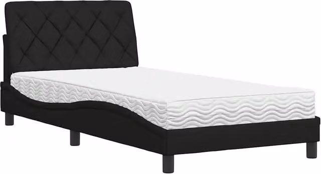 Letto singolo | Letto per adulti | Letto con Materasso Nero 100x200 cm in Tessuto