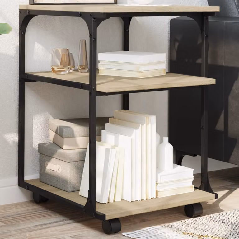vidaXL Supporto Stampante a 3 Piani in Rovere Sonoma e Metallo, Colore Marrone, L 43 cm x P 43 cm x H 64 cm