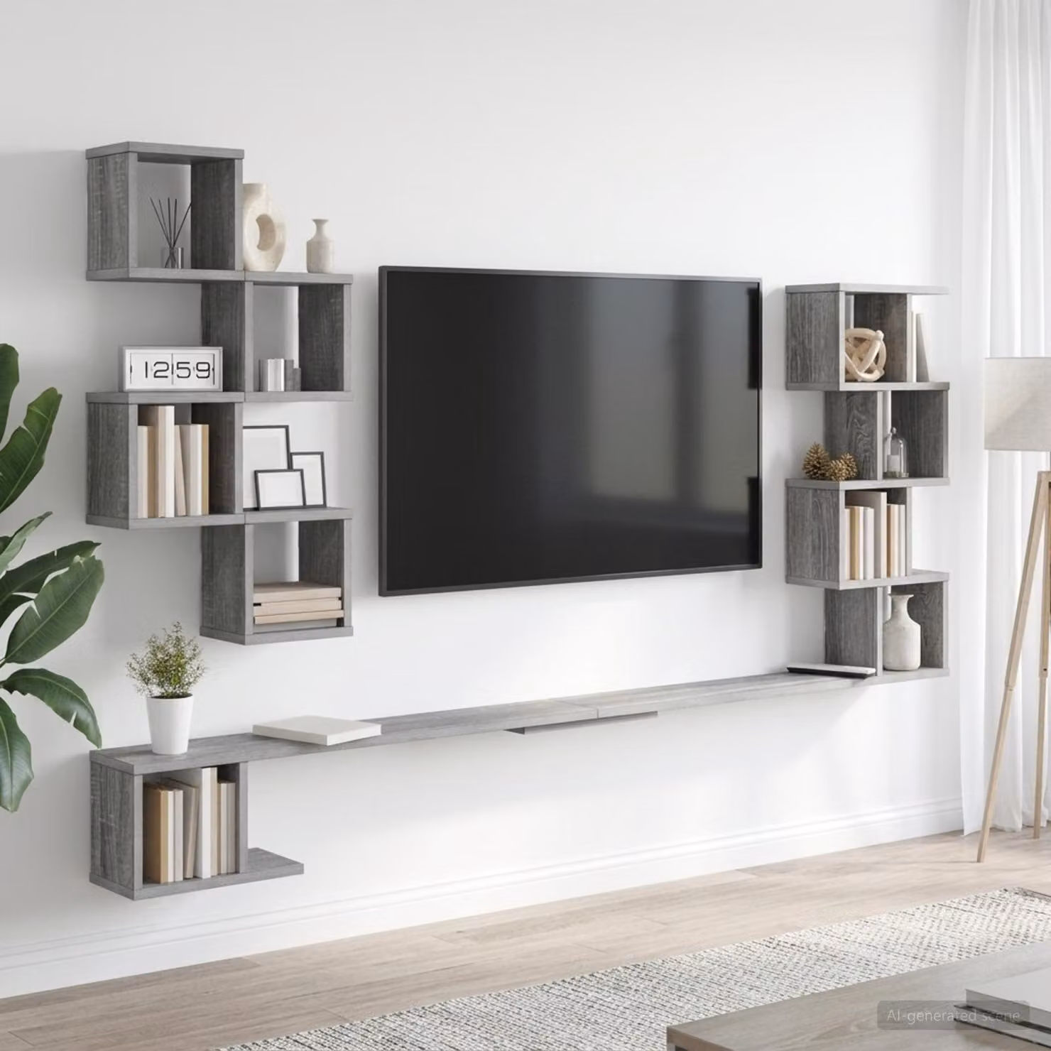 vidaXL Mensola per TV da muro moderna in stile Sonoma grigio L: 180 cm, P: 15 cm, H: 94 cm