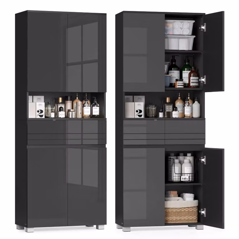 Mobile da Bagno, Nero Inchiostro / 30 x 60 x 170 cm