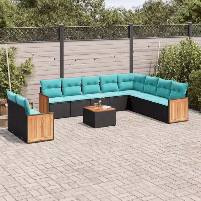 Set Divani da Giardino 11 pz con Cuscini Nero in Polyrattan 3227800