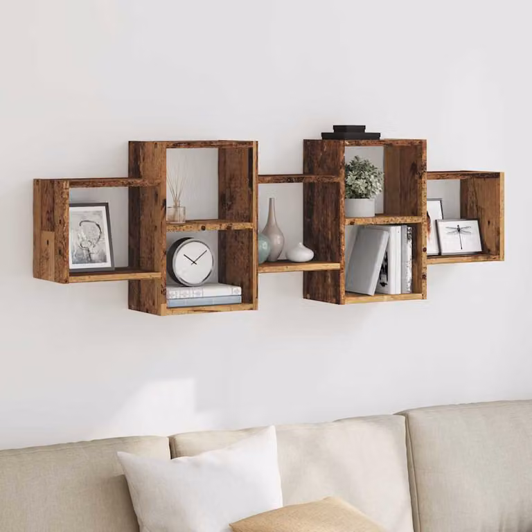 Scaffale a Parete vidaXL in Legno Vecchio Marrone con Design Rustico L: 129 cm, P: 42 cm, H: 18 cm