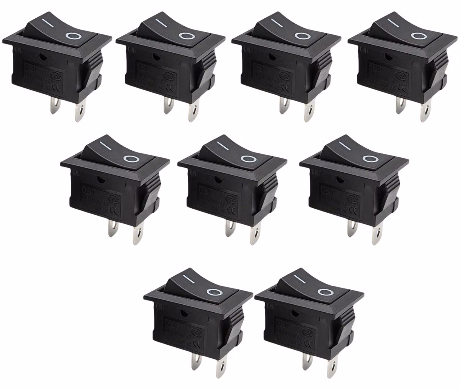 Mini interruttori a levetta, confezione da 10, 6A/250V AC, rettangolari, neri