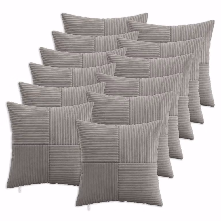 Set di 12 federe vidaXL ALMELO in velluto a coste grigio chiaro, L/P: 40 x 40 cm