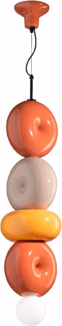 Lampada a sospensione Ferroluce BumBum stile Art Déco in ceramica multicolore giallo arancio e grigio con 4 elementi a sfera e attacco E27