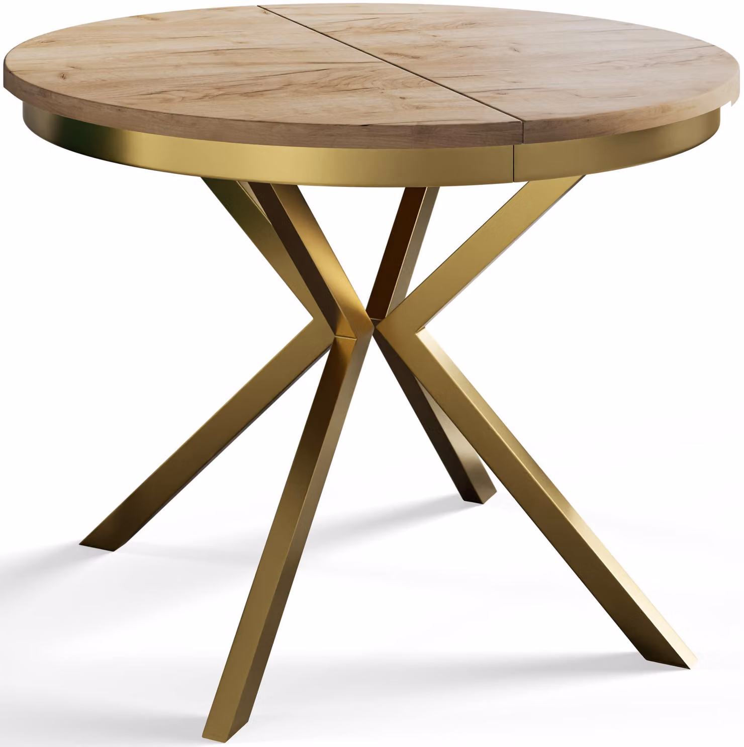 Alpi Moebel, Tavolo da Pranzo Rotondo, Tavolo da Cucina Allungabile, Diamentro: 120-200 cm, Gambe in metallo Dorate, Craft, Collezione Bergo