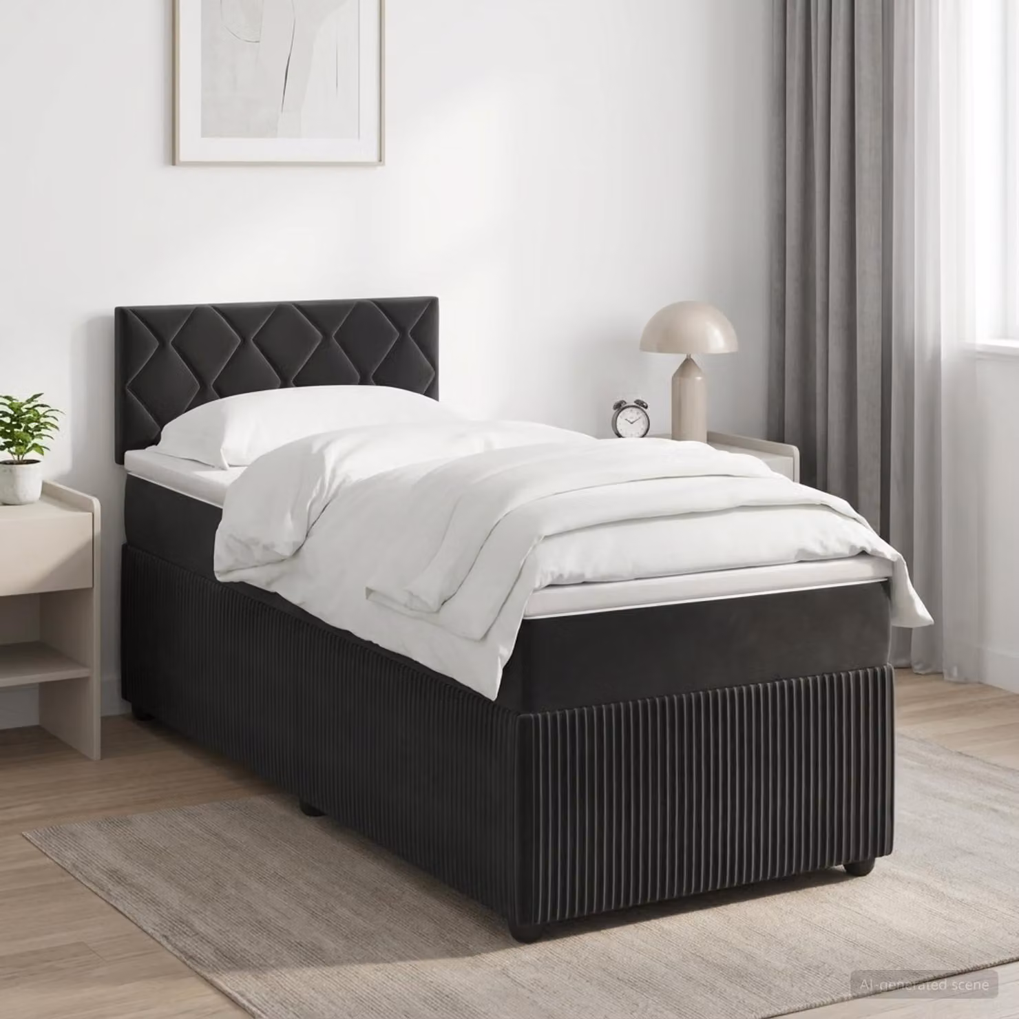 Maison Exclusive - Letto boxspring con materasso nero 100 x 200 cm in velluto