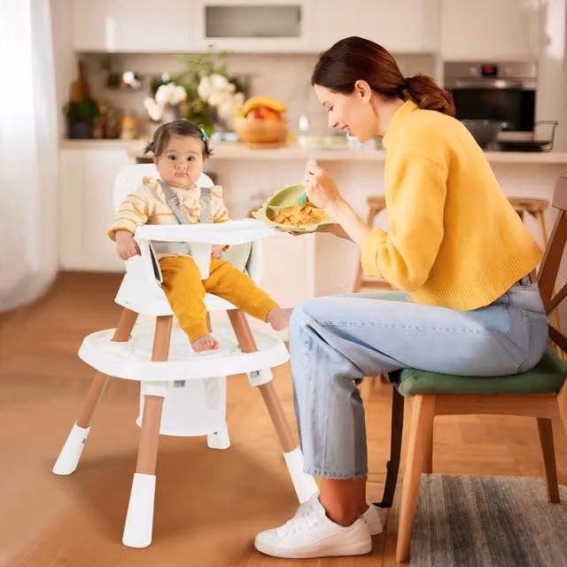 Seggiolone convertibile 16-in-1 per bambini con vassoio rimovibile e cintura, set tavolo e sedia multifunzionale, Bianco