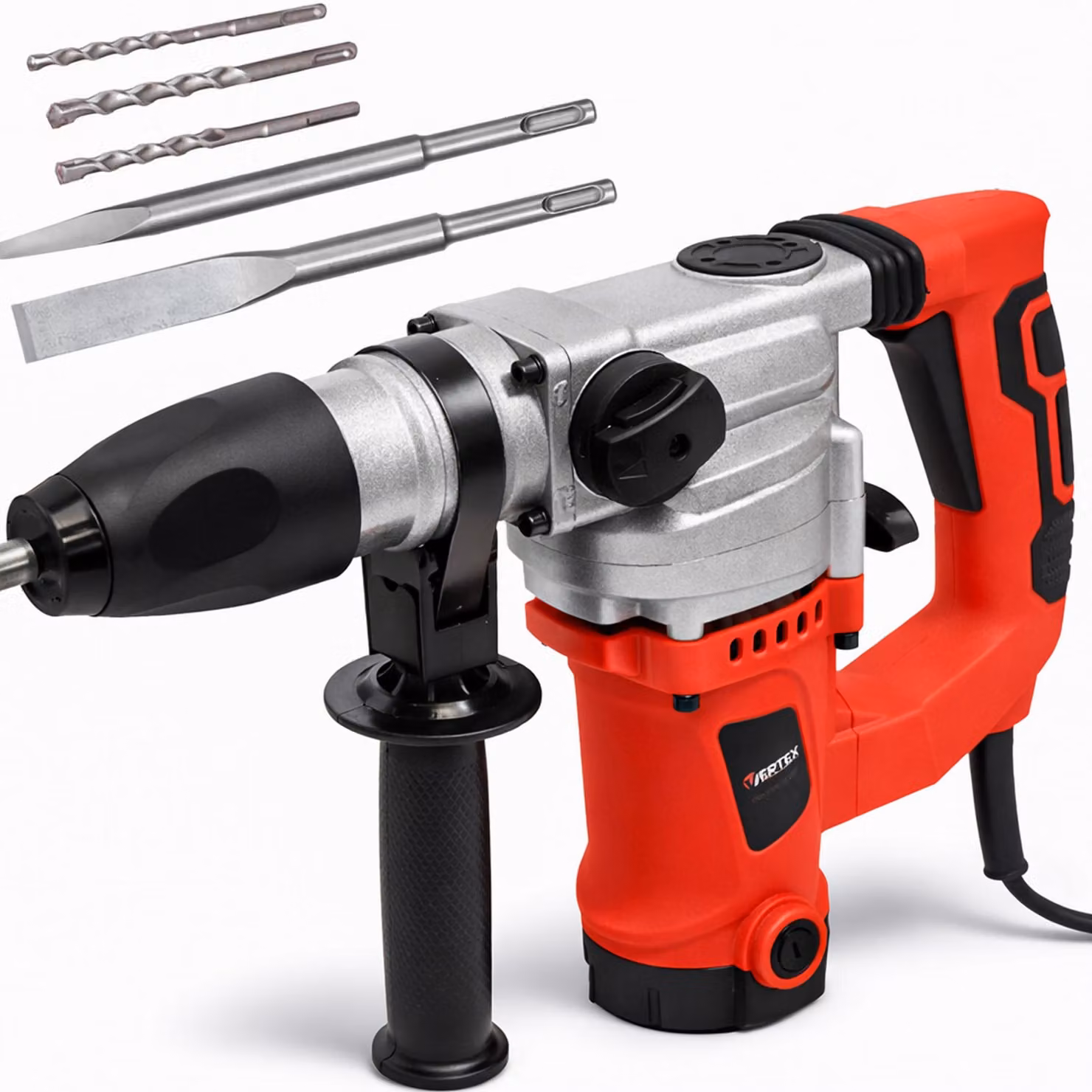 Martello perforatore SDS Plus da 1150 W, potente trapano a percussione, set da 5 pezzi con punte, scalpelli e accessori per calcestruzzo e pietra VERTEX