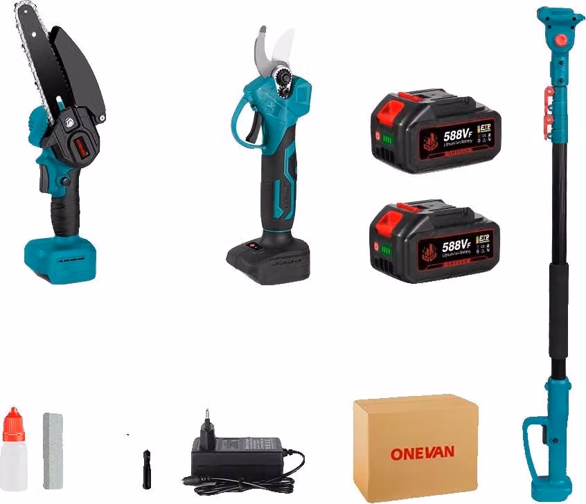 Motosega elettrica, motore brushless, lunghezza regolabile, 2 batterie spina UE