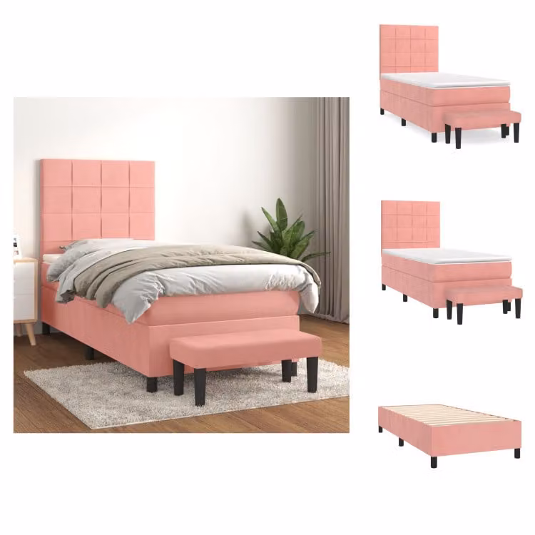 vidaXL Letto a molle con materasso rosa 90x190 cm in velluto - Letti & Reti