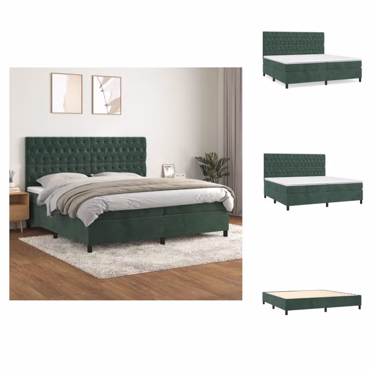 vidaXL Letto a molle con materasso verde scuro 200x200 cm in velluto - Letti e strutture letto