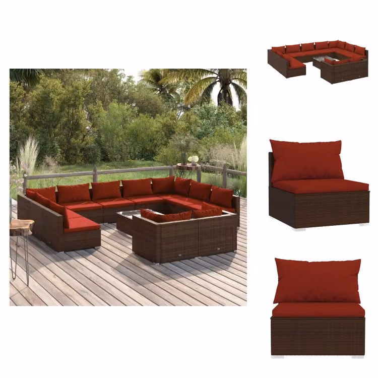 vidaXL set da salotto da giardino 12 pezzi con cuscini in poly rattan marrone - Set di mobili da giardino