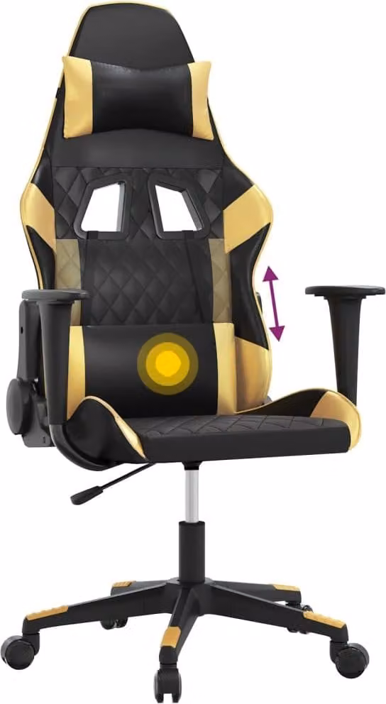 Sedia da Gaming Massaggiante Nero e Oro in Pelle finta