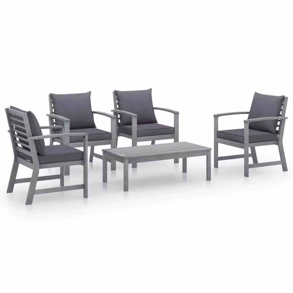 Set da giardino moderno vidaXL composto da 5 pezzi in legno di acacia con cuscini grigi e tavolino da esterno – 2