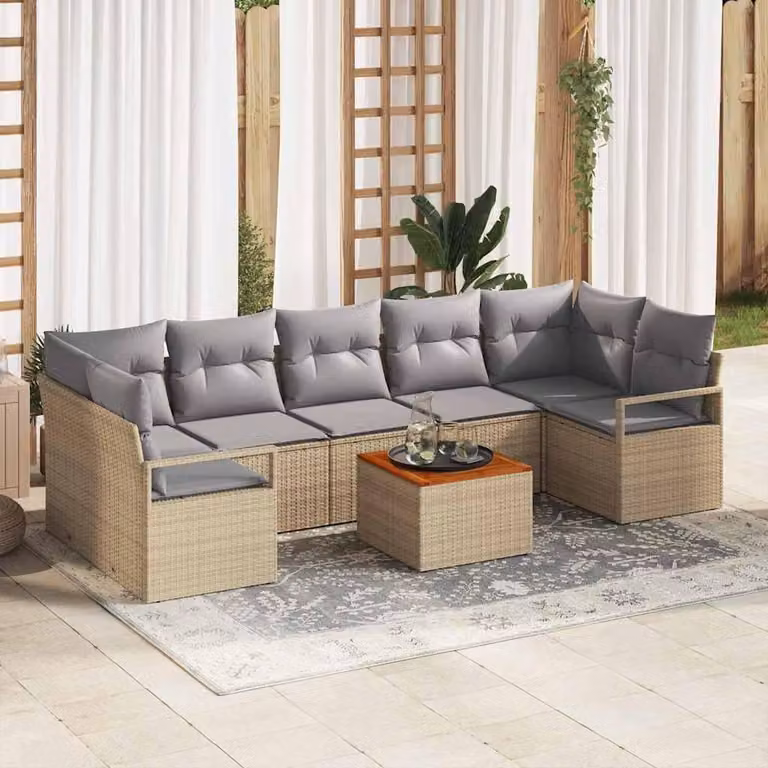 Maison Exclusive - Set Divano da Giardino con cuscino 8 pcs Beige polyrattan