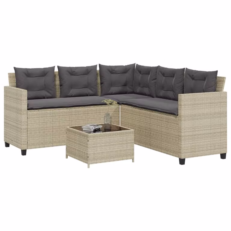 Set da giardino vidaXL a forma di L con divano, tavolo da caffè e cuscini, colore grigio