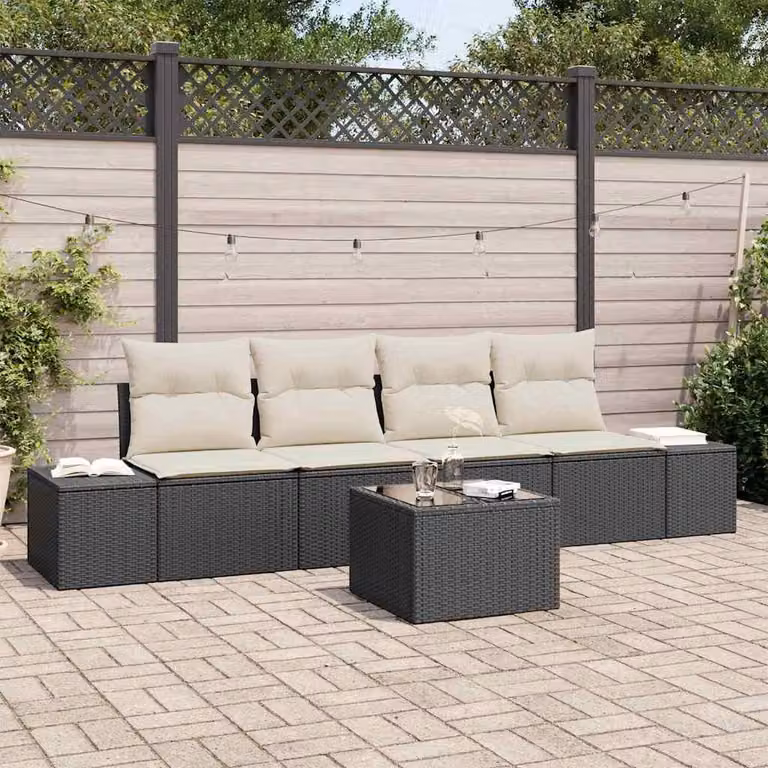Maison Exclusive - Set Divano da Giardino 5 pcs Nero e Crema polyrattan