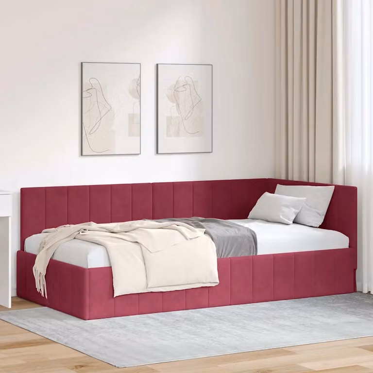 Cornice del letto ad angolo vidaXL in velluto rosso, L/P/H: 190 x 90 x 72 cm