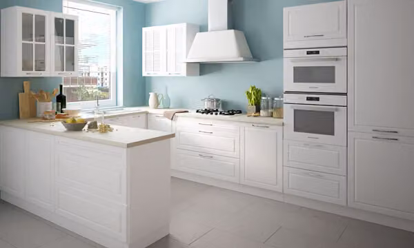 Mobile da cucina 335x233x170cm bianco / laccato opaco bianco traffico Mobile da cucina country house a U