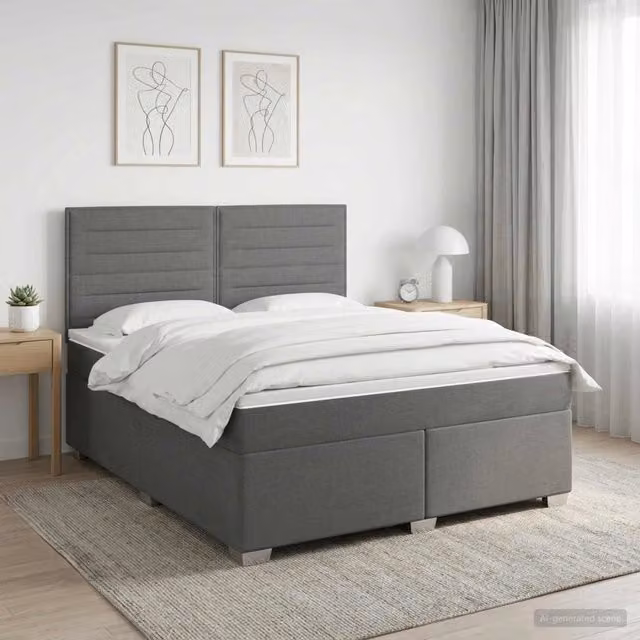 Letto box spring con materasso vidaXL in tessuto Grigio e Bianco L/P: 160 x 200 cm – 1