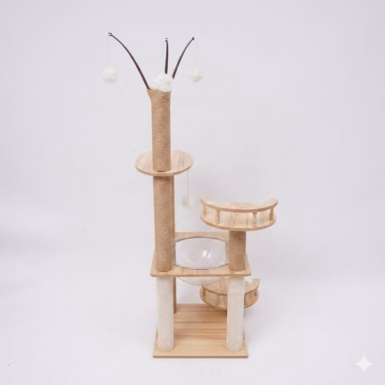 Albero per gatti alto 132 cm, con ampie superfici di riposo, 3 piattaforme per saltare, ideale per gatti attivi