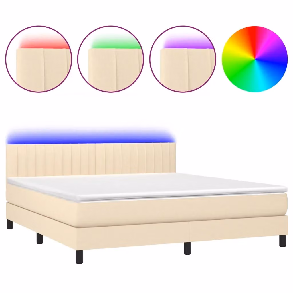 Letto Ibrido con Materasso vidaXL in Tessuto con Illuminazione LED e Porte USB, L/P: 160 x 200 cm, Beige e Bianco – 2