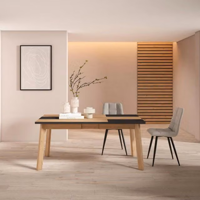 Tavolo da Pranzo, 168x90x74cm, Per 8 persone, Gambe in legno, colore Rovere e nero RF2881