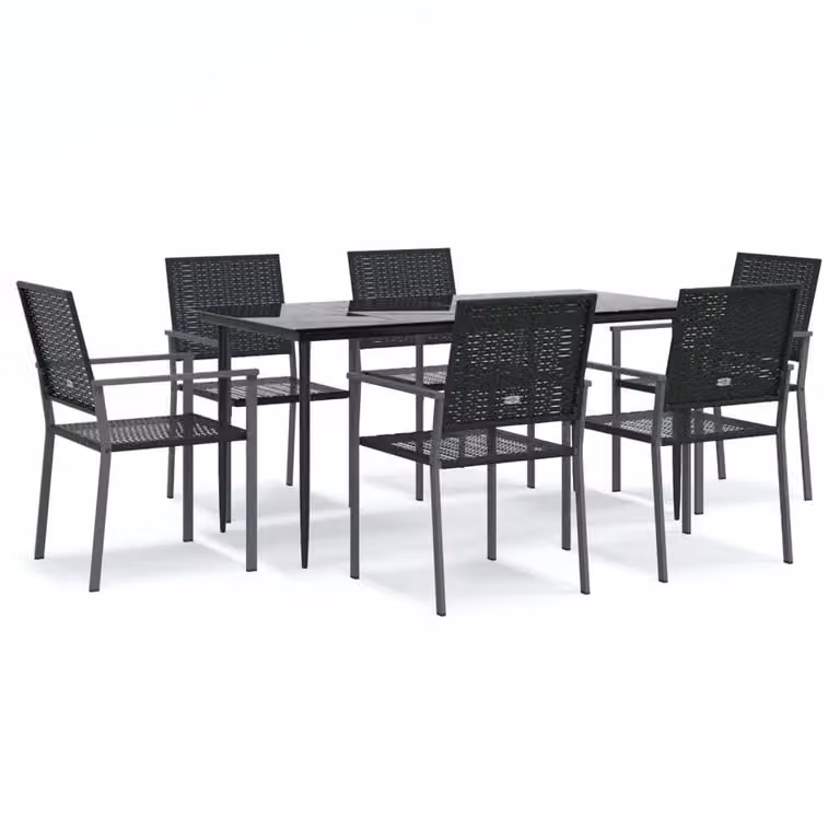Set da Pranzo da Giardino 7 pz in Polyrattan e Acciaio