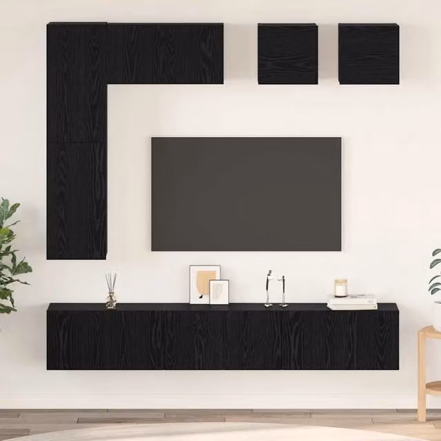 Set mobile TV 8 pz Rovere Nero Legno ingegnerizzato 3393280
