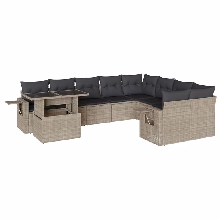 Set Divano Giardino 10 pz con Cuscini Grigio Chiaro Polyrattan