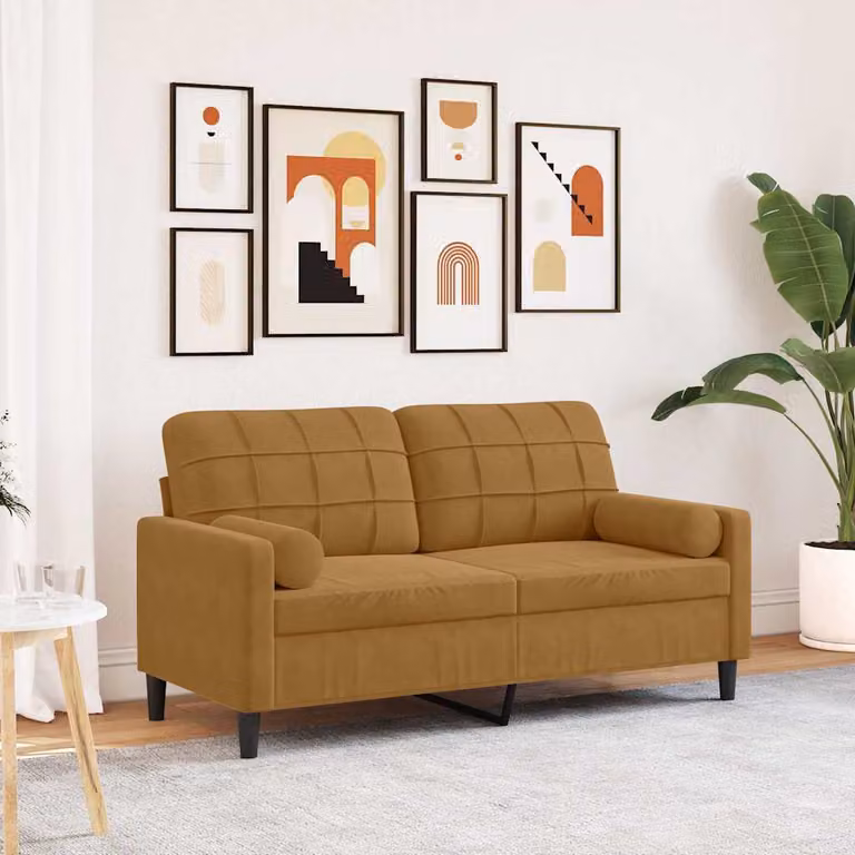 vidaXL Divano a 2 Posti Moderno in Velluto Marrone con Cuscini e Rivestimenti Rimovibili