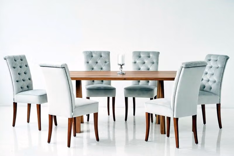 Design Esszimmer Tisch 4 Chesterfield Lehnstühle Sitz Stühle Sessel Gruppe Stuhl